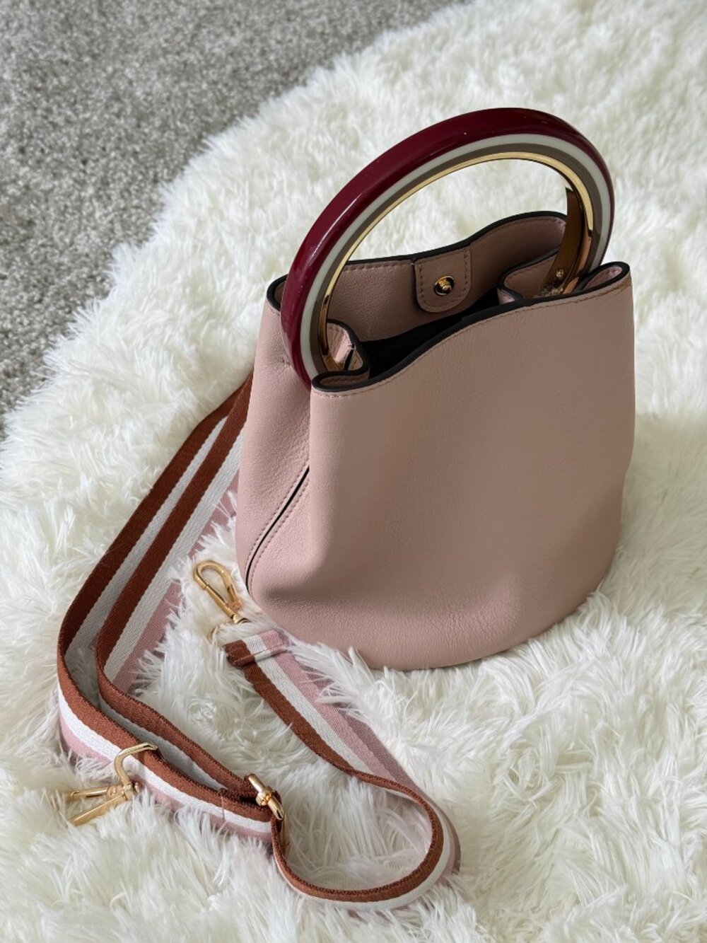 Marni Mini Bucket Bag Pink | Gold Ring Handle | Excellent + Bonus Strap - Picture 5 of 13